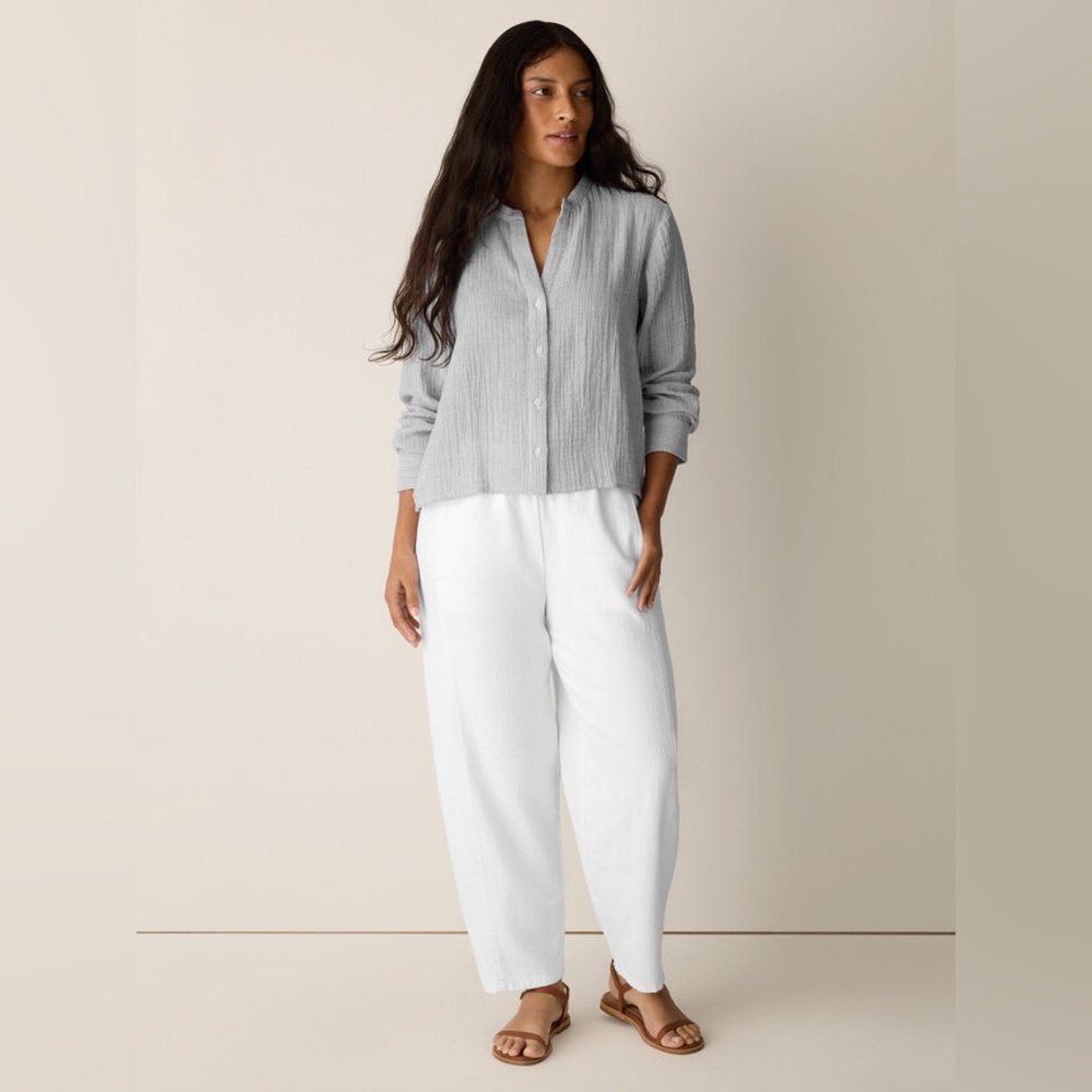 NWT Eileen Fisher Slubby Organic Cotton Linen Lantern Pant in White - Picture 2 of 12